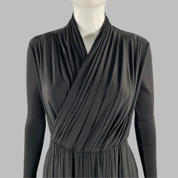 BALENCIAGA Size 4 Black Viscose Blend Draped Long Sleeve Cocktail Dress - Picture 2 of 7